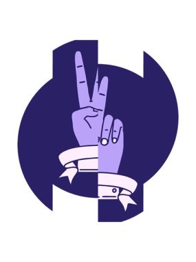 Retro Tattoo Stili 'nin bölünen hareketli animasyonu barış Sancaklı iki parmak hareketi