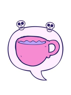 Konuşma balonlu çizgi film kahve fincanının kafatası animasyonu
