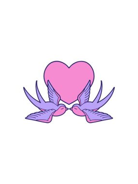 Dövme stili kırlangıçların ve bir kalbin canlandırma etkisi.