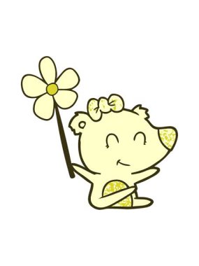 changing color animation of female polar bear cartoon with flower