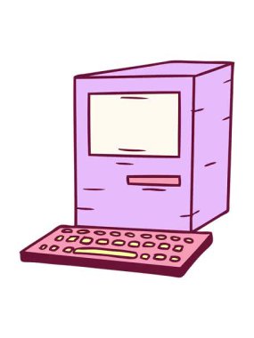 bir bilgisayarın ve klavyenin parlak renkli karalamalarının el çizimi animasyonunu renklendir