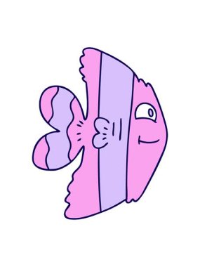 Elle çizilmiş tuhaf çizgi film balıklarının neon ışık efektleri