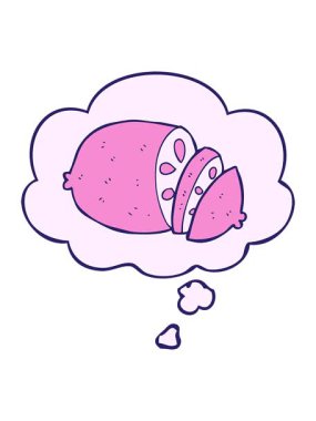 Düşünce baloncuğu ile dilimlenmiş limon çizgi filminin parlak ışık efekti