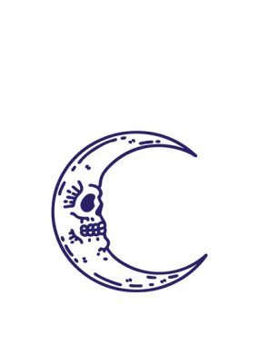 Dövmenin animasyonunu siyah çizgi şeklinde bir kafatası ay simgesi şeklinde genişletiyor