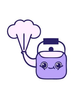 pixelize effect animation of cute cartoon of steaming kettle