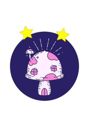 dönen yıldızlar dövme stili bir mantar evinin simgesinin canlandırması