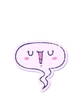 Mutlu çizgi film suratının animasyonunu konuşma baloncuğuyla germek sıkıntılı eski çıkartma