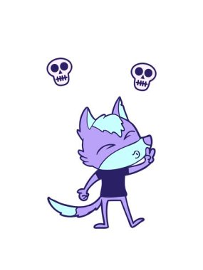 spinning skulls animation of fox cartoon character illustration