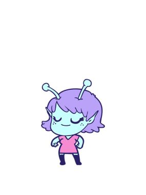 Gülümseyen uzaylı kız çizgi filminin animasyonunu genişletiyorum.