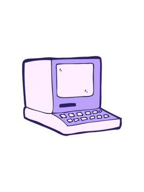 splitting effect animation of cartoon old computer