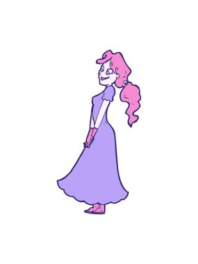 spinning motion animation of cartoon pretty woman in dress