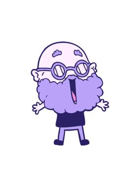 Çizgi film kahramanı sakallı neşeli bir adam.