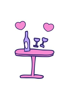 dönen kalp animasyonu. Şişeli ve gözlüklü karikatür masası.