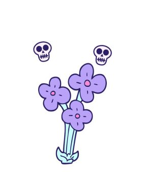 spinning skulls animation of cartoon doodle bunch of flowers