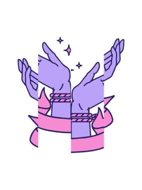 Geleneksel dövmenin bölünen hareketli animasyonu bir çift bağlanmış el pankartıyla