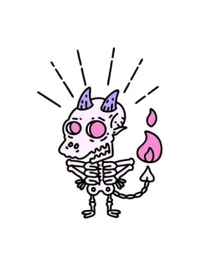 Geleneksel dövme stili iskelet iblis karakterinin hareketli animasyonu