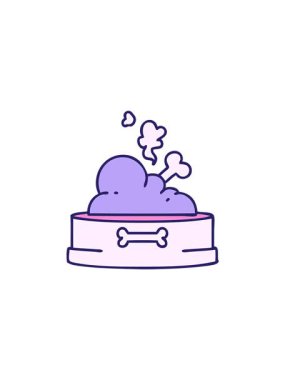 Satış animasyonu. Kemikli köpek maması kasesi çizgi filmi.