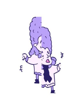 Peruklu karikatür çizen adamın bölünmüş hareket animasyonu