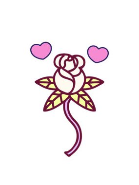 Parlak renkli bir çiçeğin ikonik dövme tarzının dönen kalp animasyonu