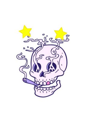 Dönen yıldızlar geleneksel bir kafatası biçiminde dövme animasyonu