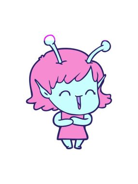 Çizgi film mutlu uzaylı kızın animasyonunu canlandırın.