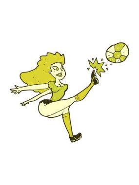 Çizgi film kadın futbolcusunun topa vuruşunun renk animasyonu değişiyor