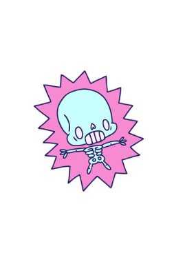 Kamwaii 'nin elektrik çarpan iskeletinin karikatür çiziminin yatay titreşimli animasyonu