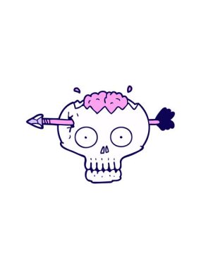 neon ışık efekti çizgi film kafatasının beynine ok saplanmış hali