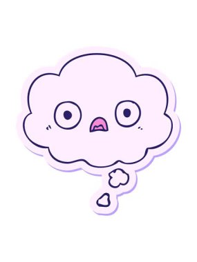 Yazılı çıkartma olarak düşünce baloncuğu olan sevimli çizgi film suratının hareketli animasyonu