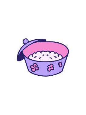 Bir tencere buğulanmış pirinç tasarımının gösterişli satış animasyonu