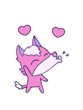 Tilki karalama karakterinin dönen kalp animasyonu