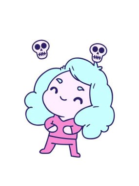 Kawaii kızının çizgi film çizimlerinin kafatası animasyonları.