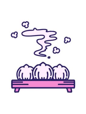 pixelize effect animation of a traditional japanese dumplings on wooden tray steaming