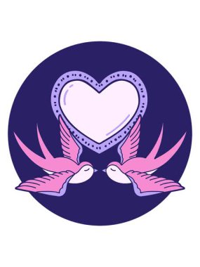 Parlak ışık efektleri çizgi film tarzı kırlangıçların ve bir kalbin görüntüsü.