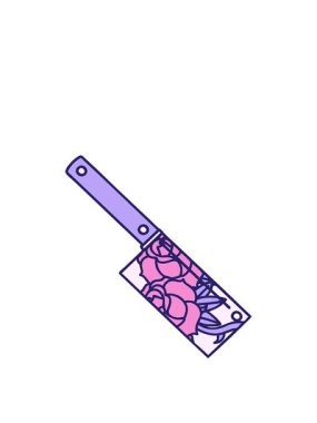 stretching up animation of iconic tattoo style image of a cleaver and flowers