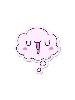 Yazılı çıkartma olarak düşünce baloncuğu olan mutlu bir çizgi film yüzünün radyoaktif ışıltılı animasyonu