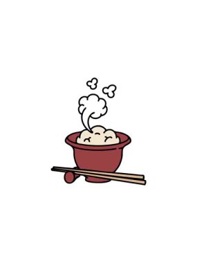 Japon pilavının geleneksel yemek çubuklarıyla satıldığı çizgi film animasyonları.