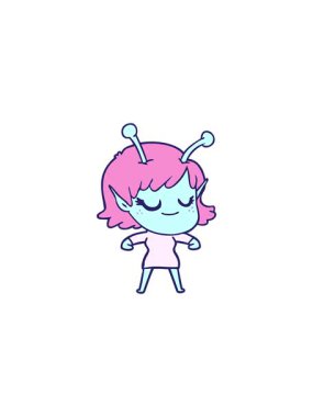 Gülümseyen uzaylı kız illüstrasyonunun satış animasyonu