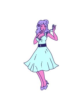 jiggle motion animation of tattoo in traditional style of a pinup surprised girl