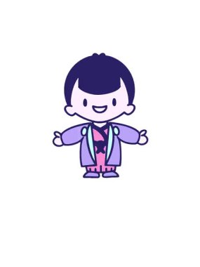 Kalk ve yüzdür. Japon bir adamın düğün kıyafetleri içinde kolları açık canlandırmasını.