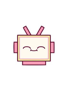 Parlak renkli bir robot kafasının sevimli karikatürünün radyoaktif parlak animasyonu