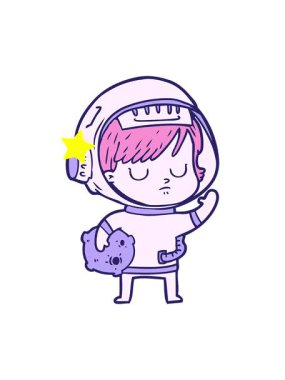 Parlayan yıldızlar çizgi film astronot bir kadının animasyonunu etkiler.