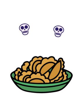 Geleneksel kızarmış Brezilya Fogazza hamur işlerinin çizgi filmlerinin dönen kafatası animasyonları