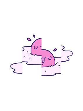 Sahanda yumurta karikatürünün bölünmüş hareketi.