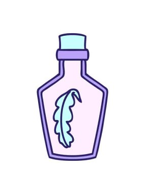 Cam bir şişeye kapatılmış sihirli bir tüy çizgi filminin basınçlı animasyonu