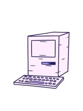 Yanıp sönen radyal çizgiler bir bilgisayar ve klavyenin gradyan karikatürünü çizer.