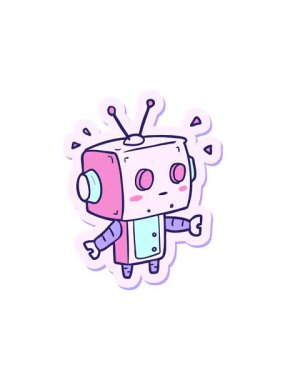 Çizgi film robotu çıkartmasının dönen hareket animasyonu