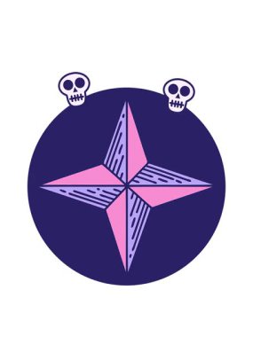 Bir yıldız tasarımının ikonik dövme şeklindeki görüntüsünün kafatası animasyonu