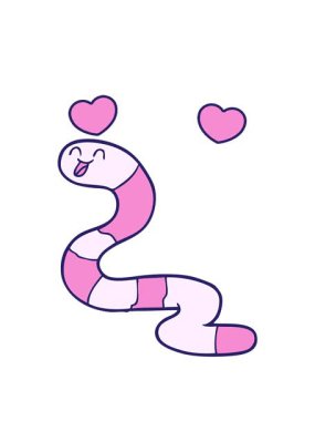 Karikatür solucanı karakterinin dönen kalp animasyonu