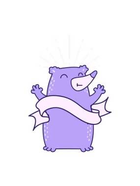 Dövme tarzı mutlu ayı ile parşömen afişini salla ve duraklat